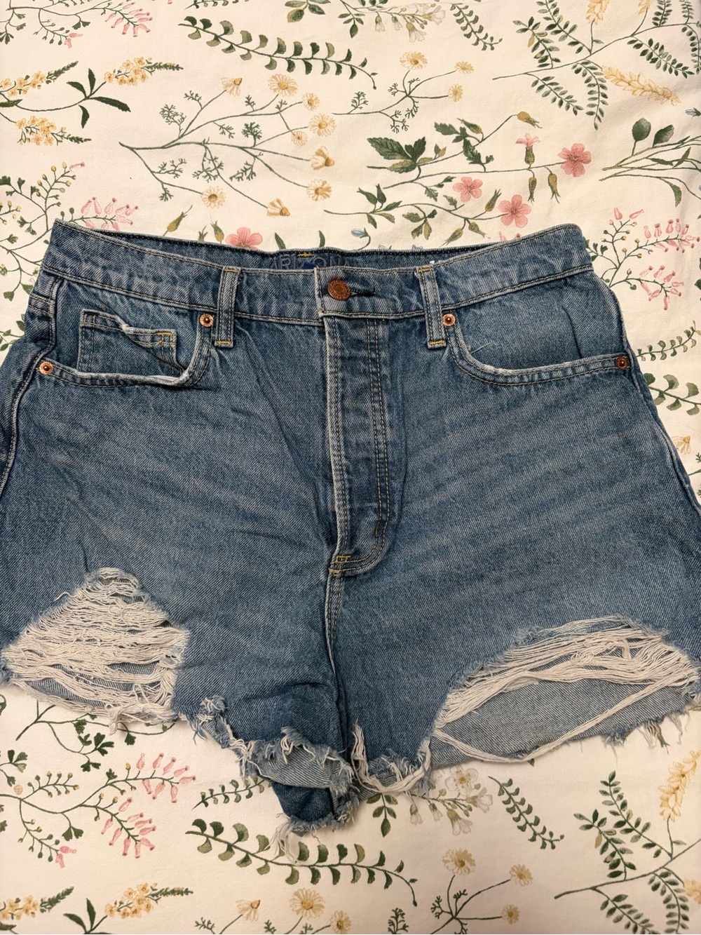 Arizona Jean Company Distressed Blue Denim High-Waist Shorts